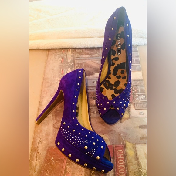 Gianni Bini Studded Purple Suede Heels - Picture 6 of 9